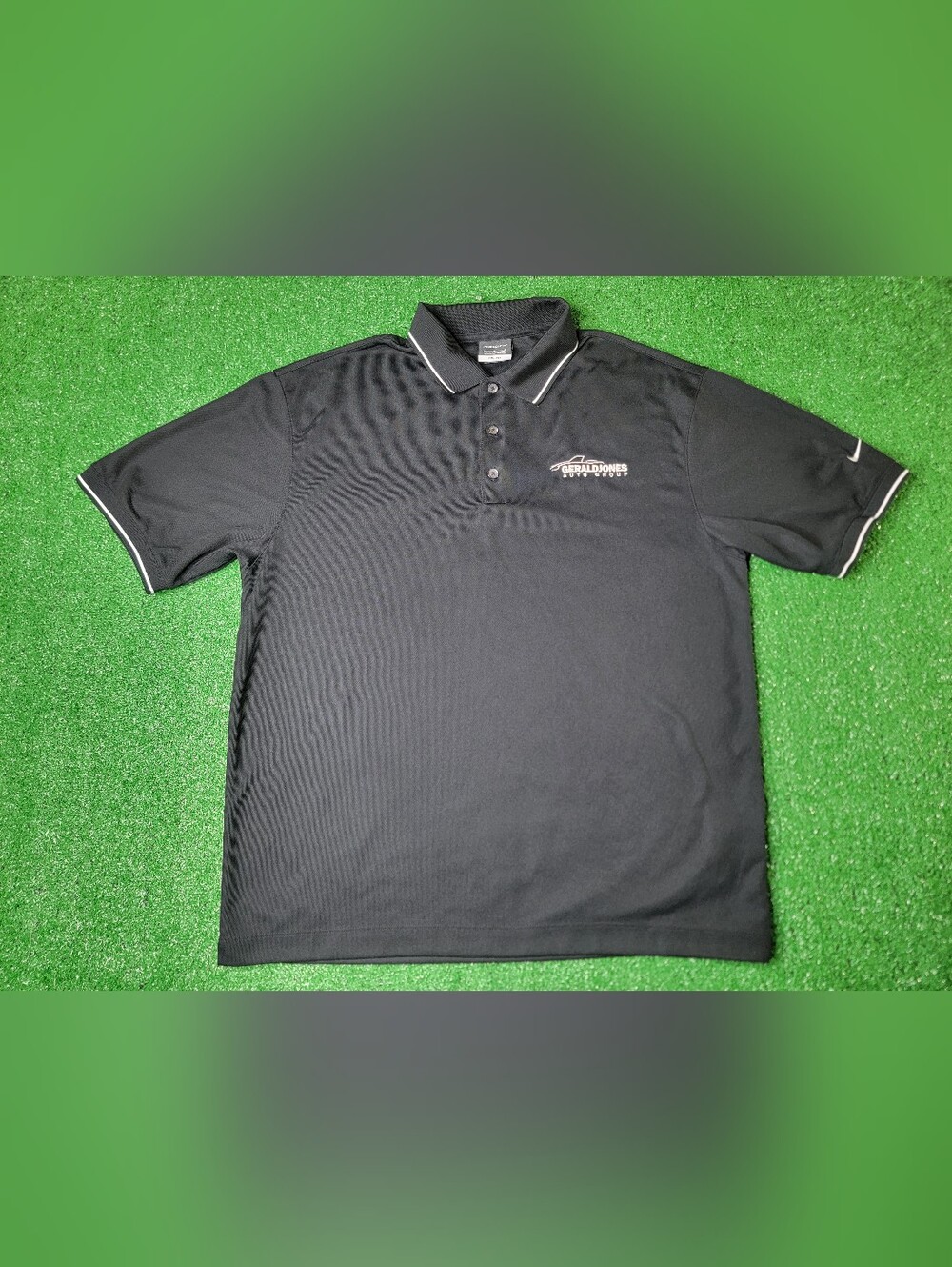 Nike Golf Gerald Jones Auto Group Mens Polo Shirt Large Black White Short Sleeve